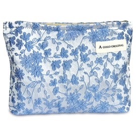 STARDW Aesthetic Floral Makeup Bag Cute Small Cosmetic Bags for Women Girls, Travel Toiletry Bag Large Capacity Zipper Makeup Pouch, Purse Organizer Pouches (Embroidery)