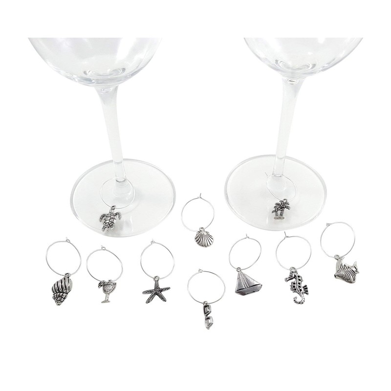10 Piece Beach Themed Wine Charm Set