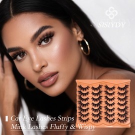 SISIYDY Fluffy Lashes Wispy Cateye Faux Mink Eyelashes Dtamatic Volume Mink Lash Strips 3D Fluffy Thick Cateye Full Strips Eye Lashes Bulk 20 Pairs Pack YH214