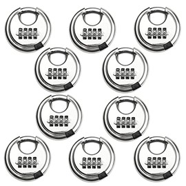10 Pack Stainless Steel Discus Padlock 4 Digit (3inch) Combination Lock Outdoor for Warehouse, Sheds, Storage Locker, Units (Silver,10 Pack)
