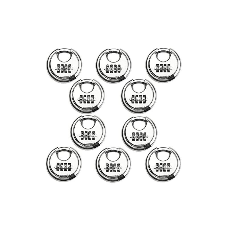 10 Pack Stainless Steel Discus Padlock 4 Digit (3inch) Combination