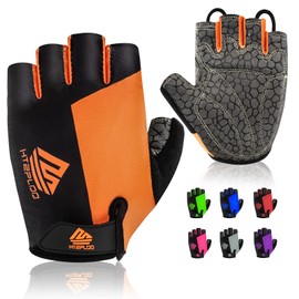 HTZPLOO Bike Gloves Cycling Gloves Biking Gloves for Men Women with Anti-Slip Shock-Absorbing Pad,Light Weight,Nice Fit,Half Finger Bicycle Gloves (Black&Orange, Large)