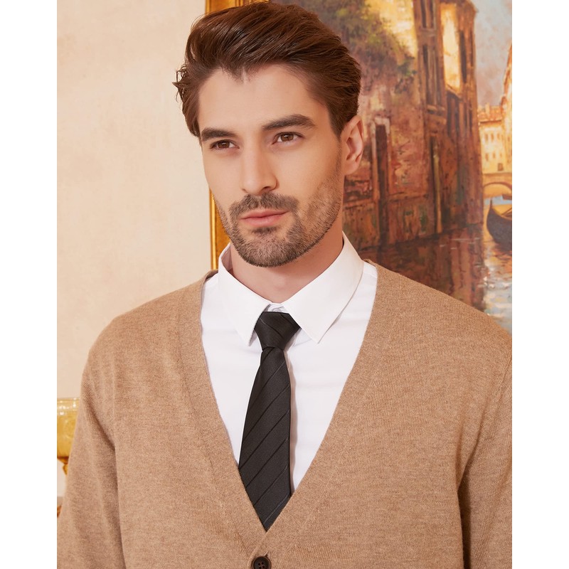 Kallspin Men's Wool Blend V-Neck Cardigan with Button Closure and