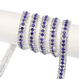 MECCANIXITY 5 Yard 9mm 3 Rows Crystal Rhinestone Diamond Close Chain Trim Trimming Claw Cup Chain for Sewing, Crafts, DIY Jewelry Wedding Decorations Silver Dark Blue White