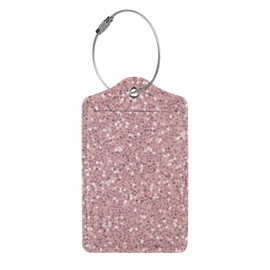 Numland Luggage Tag Rose Gold Sparkle Glitter,Stainless Steel Ring Leather Luggage Tag for Travel Bag Suitcase