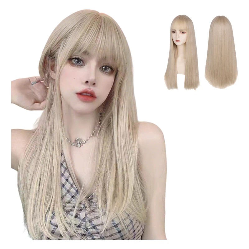 Peluca Rubia Natural Larga Pelo Liso Cosplay Mujer Dama