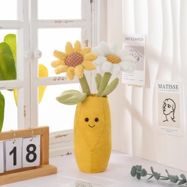 Apricot Lamb Daisy Vase Plush Stuffed Flowers for Kids, Soft Cute Plushies Toys for Baby Girl and Boy, Fluffy Daisy Vase Yellow 13.8 Inches