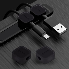 OYE 4 Pieces Magnetic Cable Holder Clips, Cable Clips Management Cord Organizer for Max.5mm Wires Desk Top Wall Cord USB Cable Power Wire Mose Cable, Black (Fits Max.4mm)