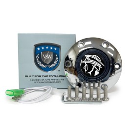 LimeWorks Hot Rod Parts 6-Bolt Horn Button with Chrome Trim Ring, Hardware and Mercury Head Gel Emblem