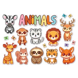 A5 Sticker Sheet Animals Vinyl Stickers - Giraffe Lion Zebra Safari Zoo Cartoon Kawaii Scrapbooking Label Friend Girls Boys Aesthetic #82012