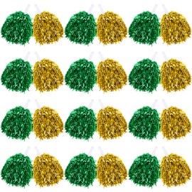 60 Pcs Cheerleading Pom Poms Bulk Cheer Pom Poms Sets Metallic Foil Fun Spirited Cheer Pom Poms with Plastic Handles Cheerleader Pompoms for Kids Adults Sports Match Cheering Squad (Green & Gold)