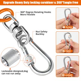 jenico Dog Tie Out Cable, 10/15/20/30/40/50/70/100/150FT Dog Runner Cable with Swivel Hook and Shock Spring, Dog Leash Run Tether for Yard Outdoor and Camping,for Small to Medium Pets Up to 500 LBS