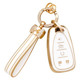 PIFOOG - Funda para llave de coche para Chevy Equinox Traverse Malibu Trax Camaro Blazer Trailblazer Cruze LT con 5 botones para llaveros, funda protectora, accesorios de oro blanco para mujer