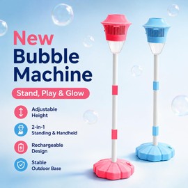 New Bubble Machine, 47in Rechargeable Automatic Bubble Maker with Light Music, 3 Level Heights Adjustable, Detachable Bubble Wand for Outdoor Party Wedding, Includes Bubble Solution (Blue)