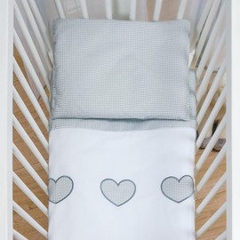 2 Piece 100% Cotton Duvet Cover Pillowcase Set 70 x 80 cm for Baby Crib (Heart Grey)