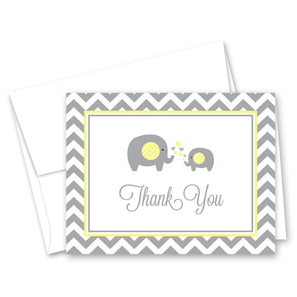 MyExpression.com 50 Cnt Grey Yellow Chevron Elephant Baby Thank You Cards
