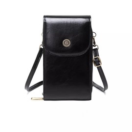 Leather Small Crossbody Bags for Women with Adjustable Shoulder Straps and Cell Phone Purse that has RFID (Radio Frequency Identification) Protection Function.(A-Black-01)