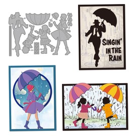 MAYJOYDIY Metall Stanzformen Mit Regenszene Menschen Mit Regenschirmrahmen Stanzschablone Regentropfen Regenschuhe Hut Prägeschablonen Für Kartengestaltung DIY Scrapbooking Album Geschenk