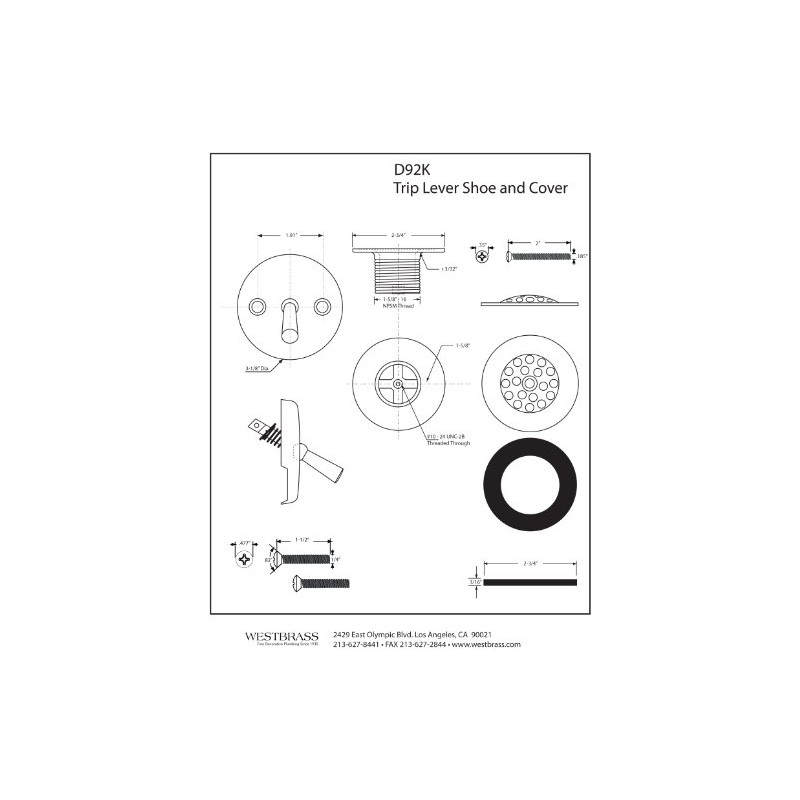 Westbrass D92K-01 1-3/8" Fine Thread Grid Strainer Drain Cover with