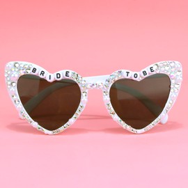 KICOSY Bride & Bachelorette Sunglasses - White Heart Shaped Sunglasses for Bride to Be, Bridal Shower Favors