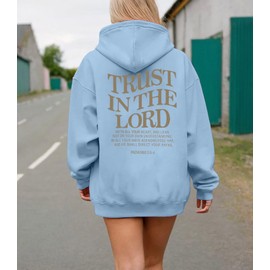UNIQUEONE Trust in the Lord Christian Hoodies - Faith Religious Graphic Sweatshirts Women Bible Verse God Pullover Tops Blue