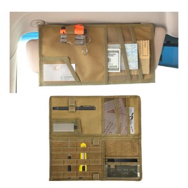 FSTURIOS Large Molle Visor Organizer, Tactical Car Sun Visor Storgae Pouch with Elastic Slots, Hook-and-Loop Sealed Sunshade Pocket Tactical Gear Truck Accessories for Men (Khaki)