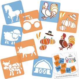 NAKLEO Stencils Painting for Children, Set of 8, 15 x 15 cm, Farm Animals, Children's Creative Drawing Stencils, Plastic Reusable Painting Stencil, DIY Crafts, Paper Wall Wood Fabric