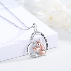 REDSUN Fox Necklace for Women 925 Sterling Silver Fox Chain Mother Daughter Pendant Heart Pendant Cute Animal Jewellery Gift for Women Girls Mum Daughter, Sterling Silver