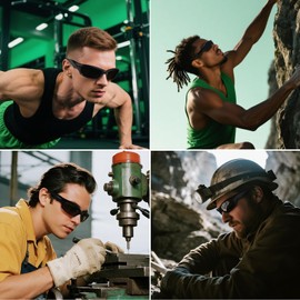 WISTON Z87 Sunglasses for Men Wrap Around Sport Safety Glasses UV400 Impact Resistant Eyewear for Driving Cycling W8702 Matter Black/Dark Black