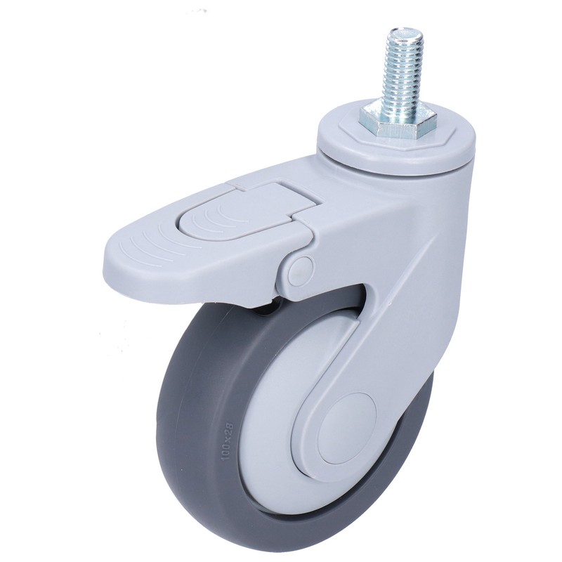 4in Caster M12 Thread Stem Silent Universal Wheel with Brake