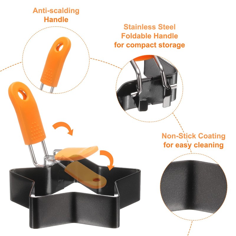 HARFINGTON 2Pcs Star Egg Rings Stainless Steel Nonstick Pancake Cooking