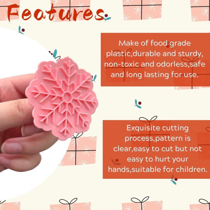 Orapink Christmas Cookie Cutter-Plastic Christmas Cookie Cutters and Stamps,9 Pieces