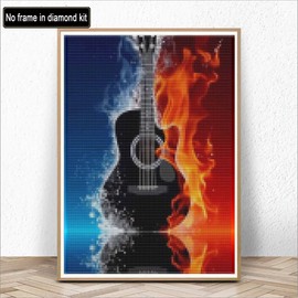 Kaliosy 5D Diamond Art Painting Guitar Ice Fire by Number Kits, Paint with Diamonds Art Musical Instrument DIY Full Drill, Crystal Craft Cross Stitch Embroidery Decoration 30x40cm?12x16inch?