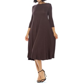 iconic luxe Women's Swing Midi Dress – 3/4 Sleeve Flowy A-Line Tunic – Soft, Stretchy, Comfortable, and Versatile Casual Dress for Everyday Wear X-Large Brown