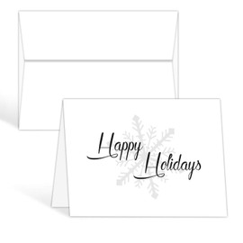 Happy Holidays – White Blank Fold Over Greetings Cards & Envelopes – for Christmas and New Year’s Gifts and Presents | 25 Cards and 25 Envelopes per Pack | 4.5 x 6” (When Folded)