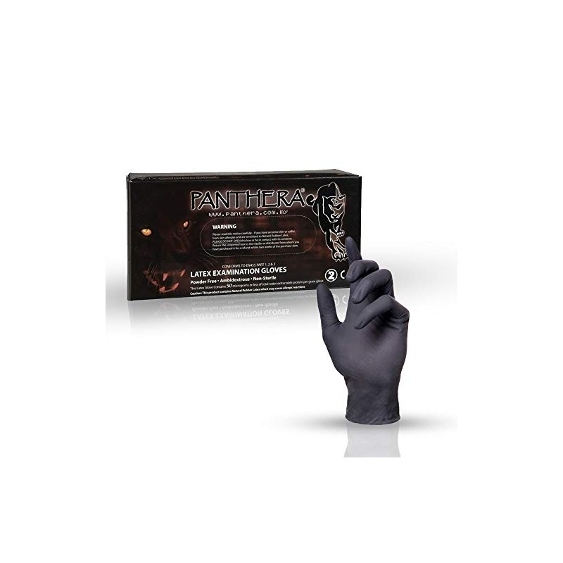Panthera Powder Free Latex Examination Tattoo Gloves, Large, Black, 100-Piece