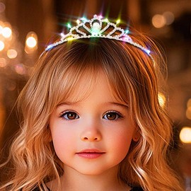 DRESBE Light Up Crystal Crown LED Rhinestone Tiara Headbands Princess Glow Party Hair Accessories for Women and Girls