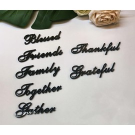 Set of 14 Acrylic Thanksgiving Word Cutouts,Christmas Table Place Card Sign,Thankful,Blessed,Friends,Family,Together,Gather,Grateful for Thanksgiving,Christmas, and Fall Décor (Black)