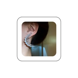 Cimenexe Bohemian Crystal Pearl Moon Earrings Silver Pearl Crescent Stud Earrings Cz Pearl Crescent Moon Large Pearl Tusk Moon Earrings Jewelry for Women and Girls Gifts