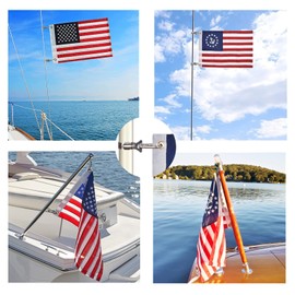 Bandera bordada de estrellas y ancla de barco de 12 x 18 pulgadas, bandera de barco estadounidense de nailon cosido a rayas de Estados Unidos Pontón barco banderas marinas con 2 ojales de latón