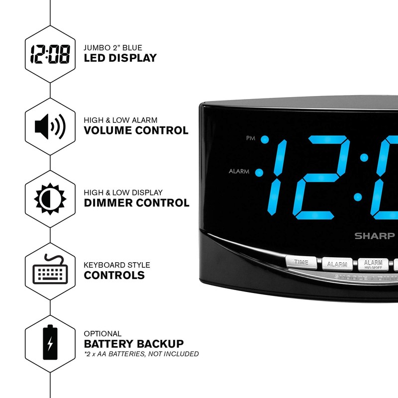 SHARP Easy to See Alarm Clock with Jumbo 2” Numbers
