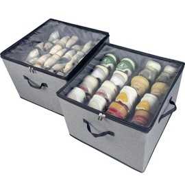 Vexalora Shoe Organizer Box 2 Pack, Shoe Storage Organizer with Clear Cover, Adjustable Dividers Fits 16-32 Pairs, Fabric Shoe Organizer for Closet, Grey