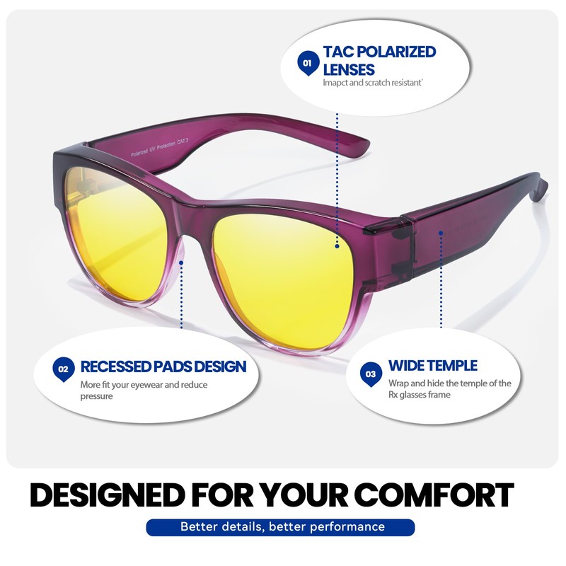 SODQW Night Driving Glasses Over Glasses for Women,Anti Glare Polarized