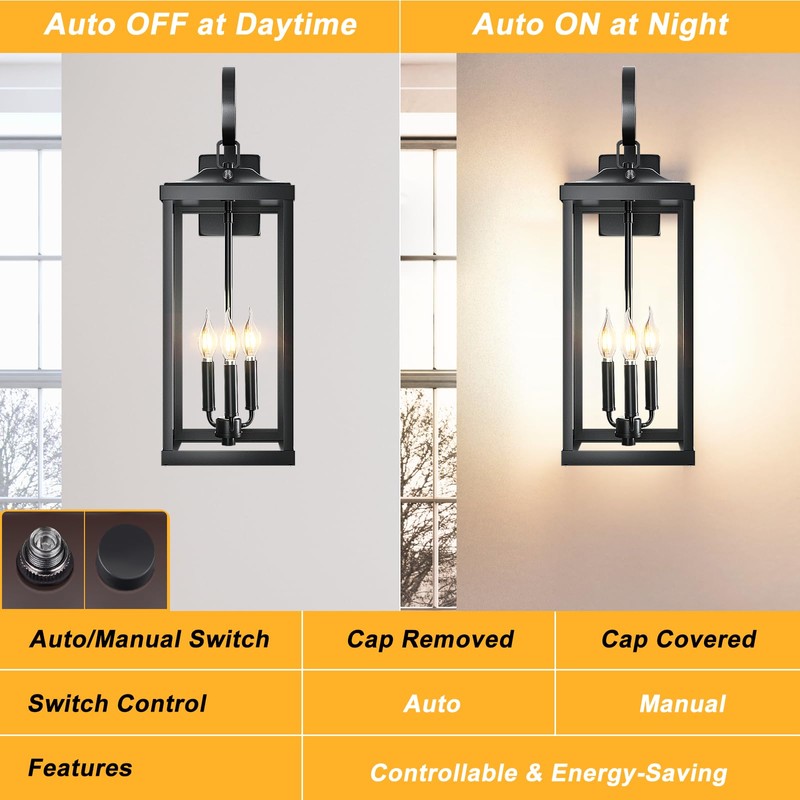 Yolsunes 24" Extra Large Dusk to Dawn Outdoor Wall Light,
