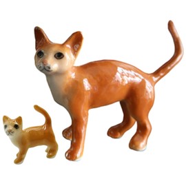 CoziNest Ceramic Burmese Cat Mom and Baby Kitten Figurine Pet Kitty Porcelain Collectible Miniatures Dollhouse Hand Painted Animal Red Brown, 2.1 x 0.9 x 2 inches (L-W-H)