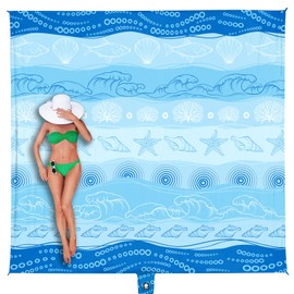 WEKAPO Beach Blanket Waterproof Sandproof Oversized - 8 Ft X 7 Ft Large Sand Free Beach Mat with Stakes, Essentials for Outdoor Beach, Picnic, Travel (Bohemian Starfish, 8 X 7 FT (1~4 Person))