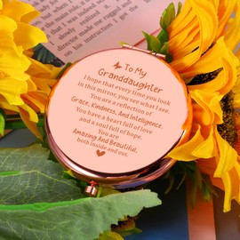 Stocking Stuffers for Granddaughter Compact Mirror To My Granddaughter Gifts from Grandma Christmas Pocket Mirror Gift for Teen Girls Step Granddaughter from Grandmother Birthday Gift for Grandkids