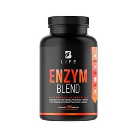 Enzimas Digestivas, Probióticos, Papaya y Psyllium Husk 180 Cápsulas 1800 mg por porción. Ingredientes Naturales. Enzym Blend B Life