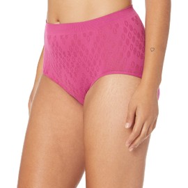 Bali Comfort Revolution Seamless Panty, Microfiber Stretch Underwear, Women’s High Rise Brief, Dahlia Pink Dot, 9