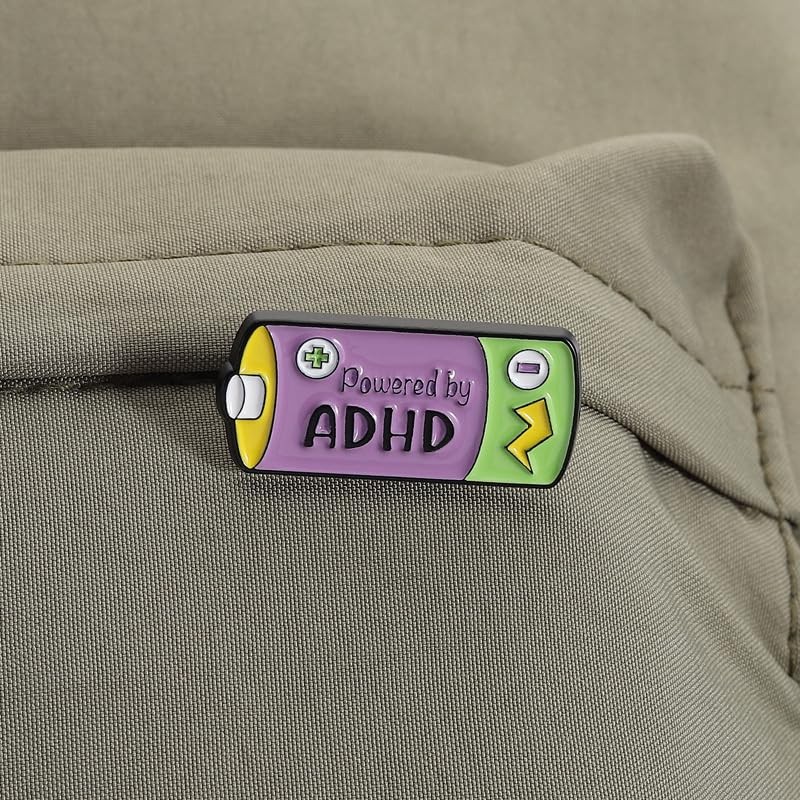 Powered By ADHD Enamel Pin, Neurodivergent Battery Lapel Brooch, ADHD